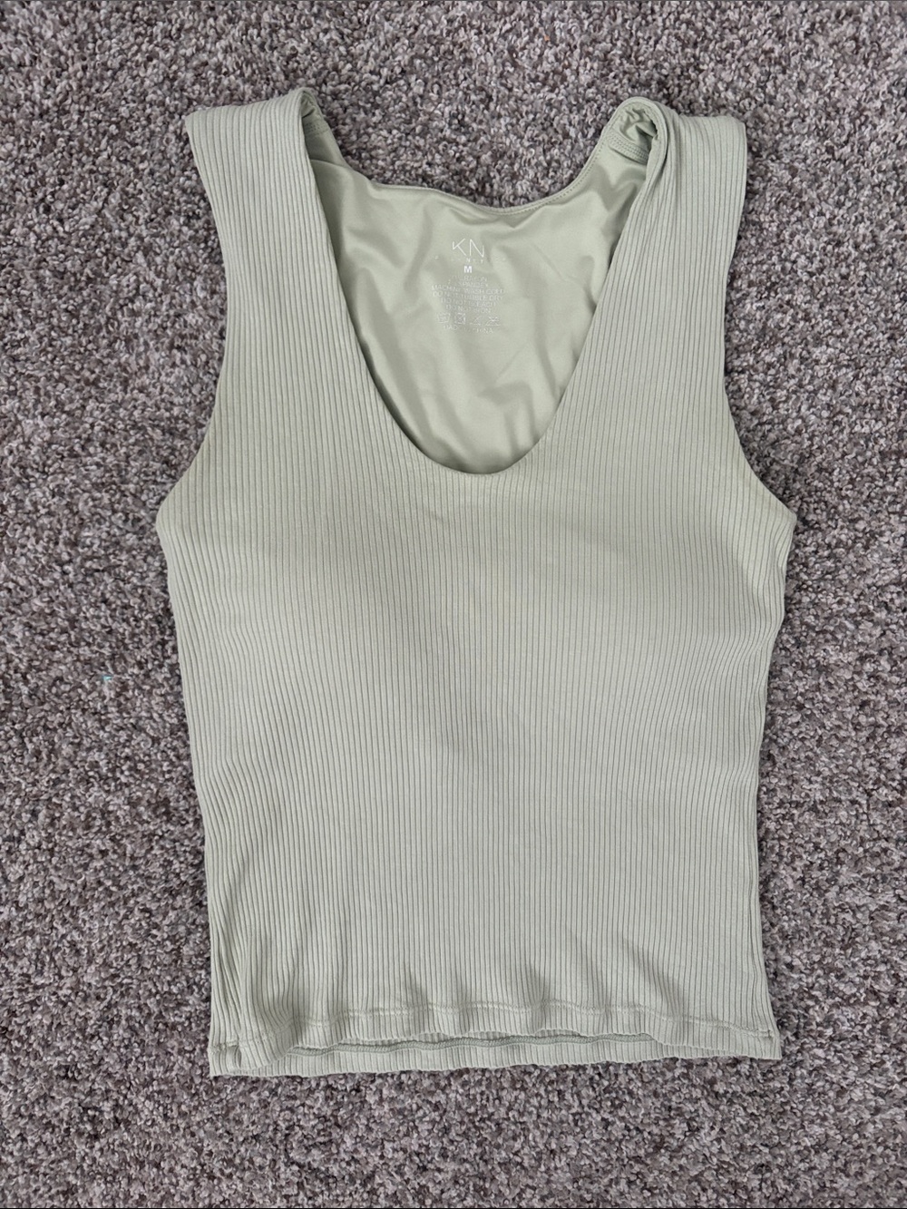 Klassy Network Ribbed Scoop Neck Tank Top - Sage Green
